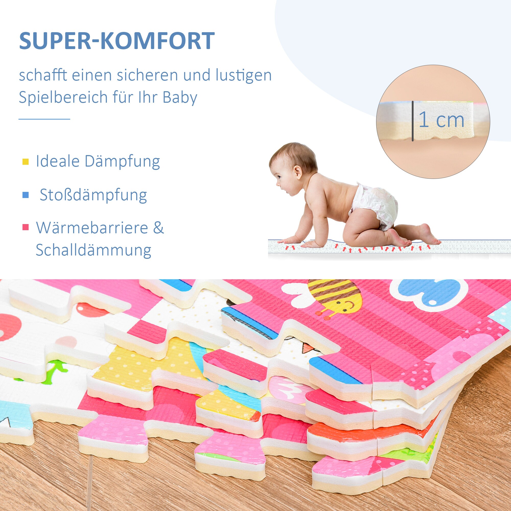 HOMCOM Puzzlematte 16-teilig mehrfarbig 61,5 x 61,5 x 1 cm (LxBxH)