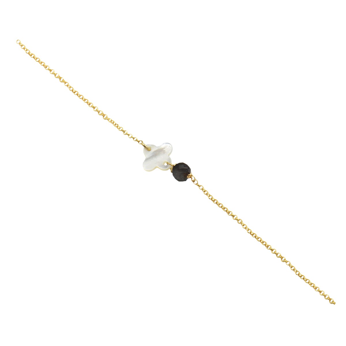 Bracelet orné  d'une  pierre Obsidienne et d'un connecteur de nacre
