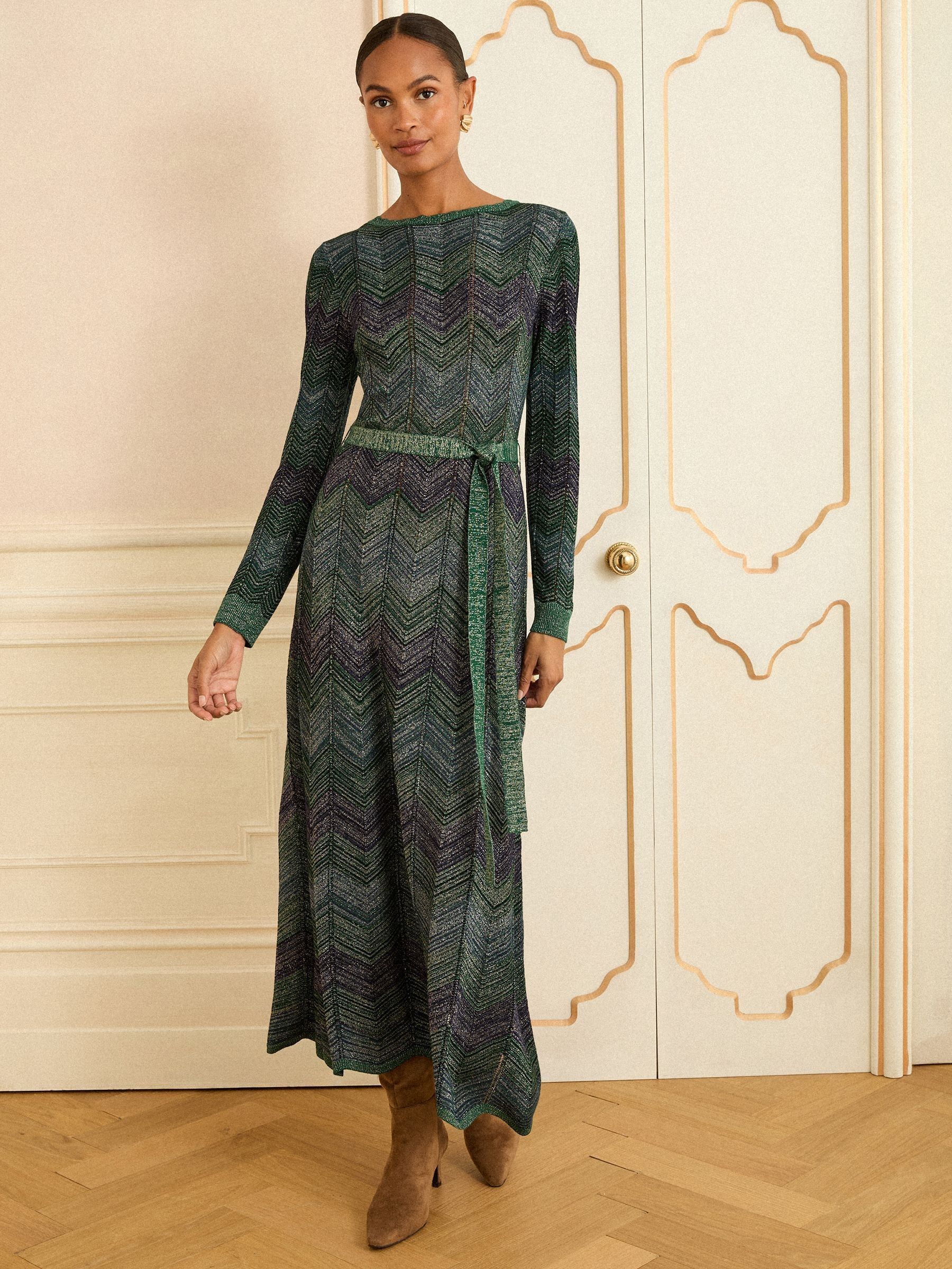 Love & Roses - Gebreide jurk met wijde hals van lurex