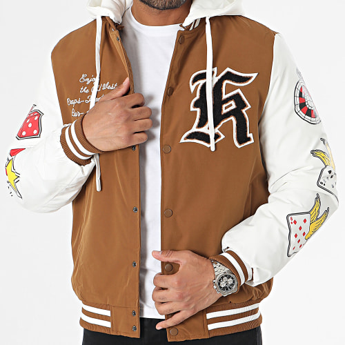 Veste Teddy Capuche Marron Blanc