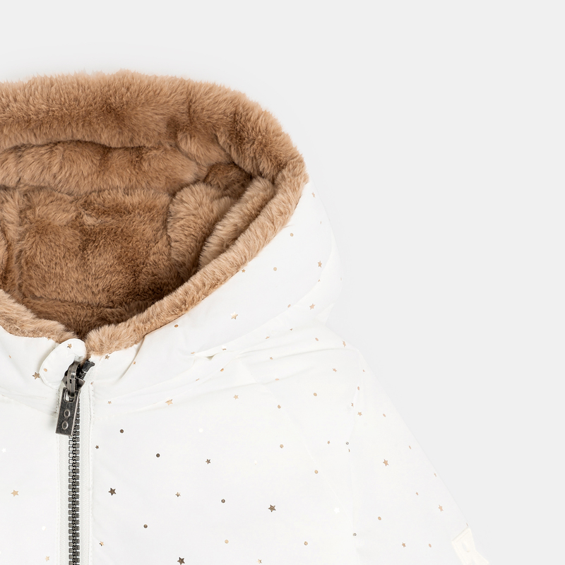 Blouson réversible fausse fourrure blanc étoilé Fille