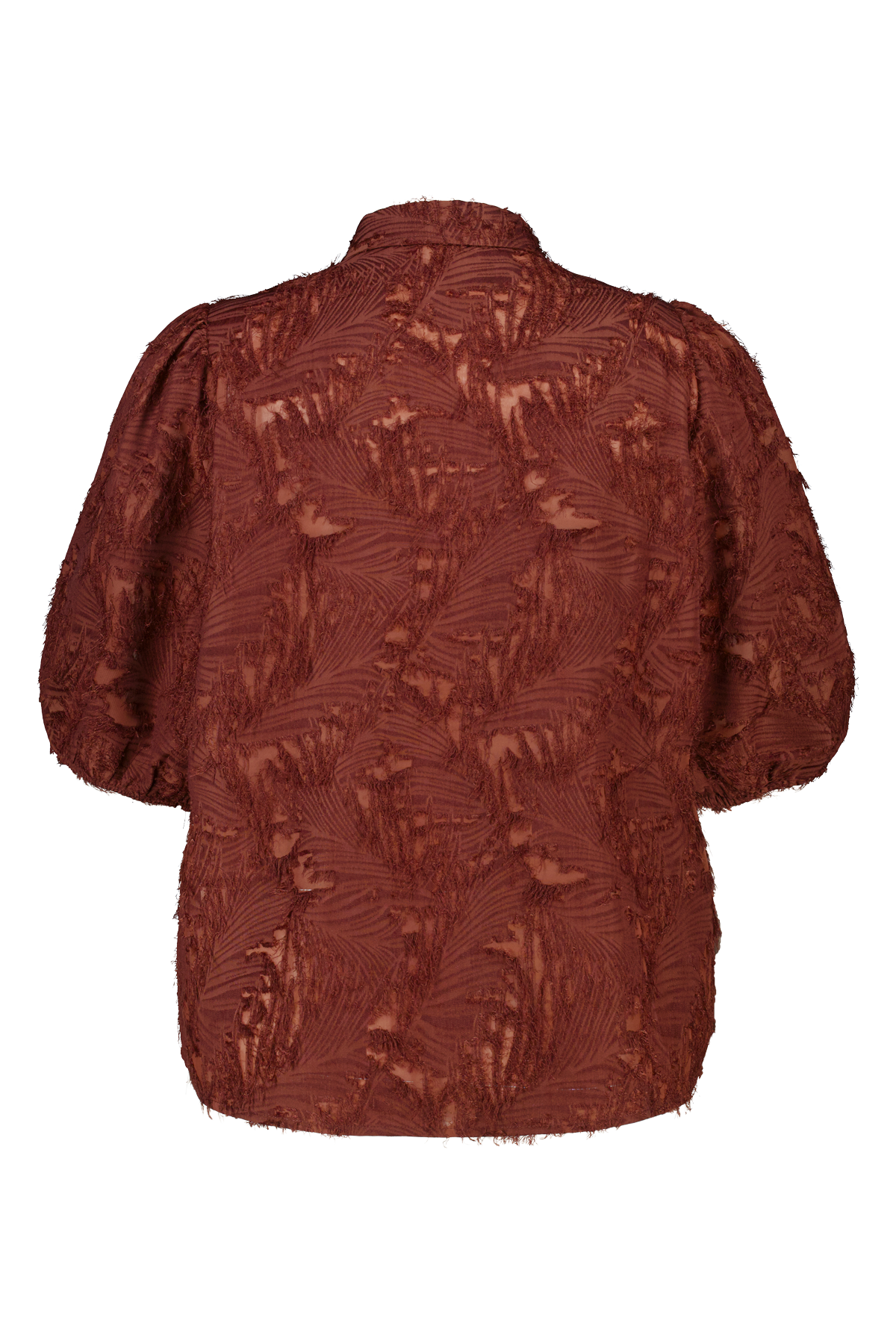 Blouse met structuur en ballonmouwen Midden bruin