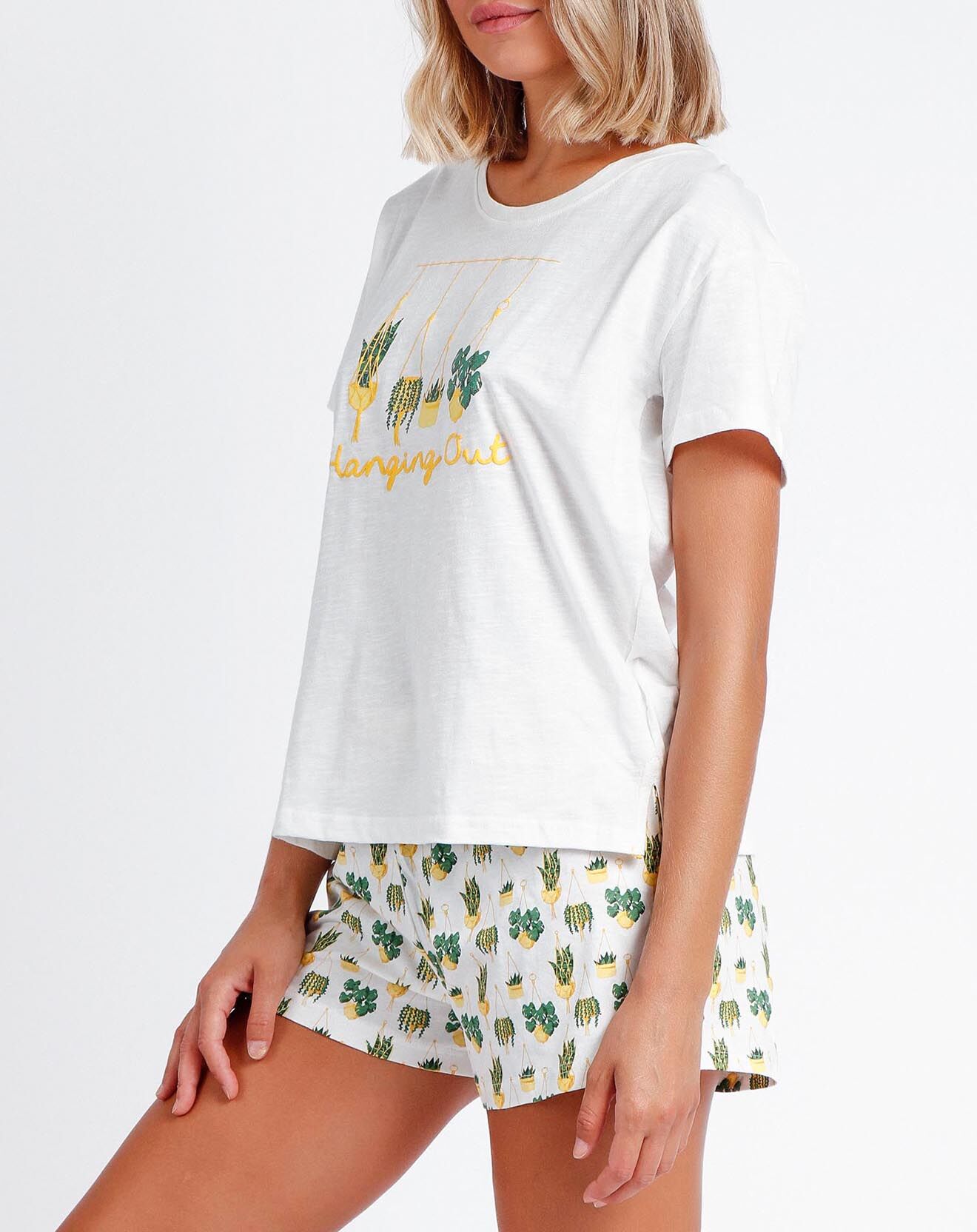 Admas Pyjama T-Shirt & Short Valentina blanc cassé