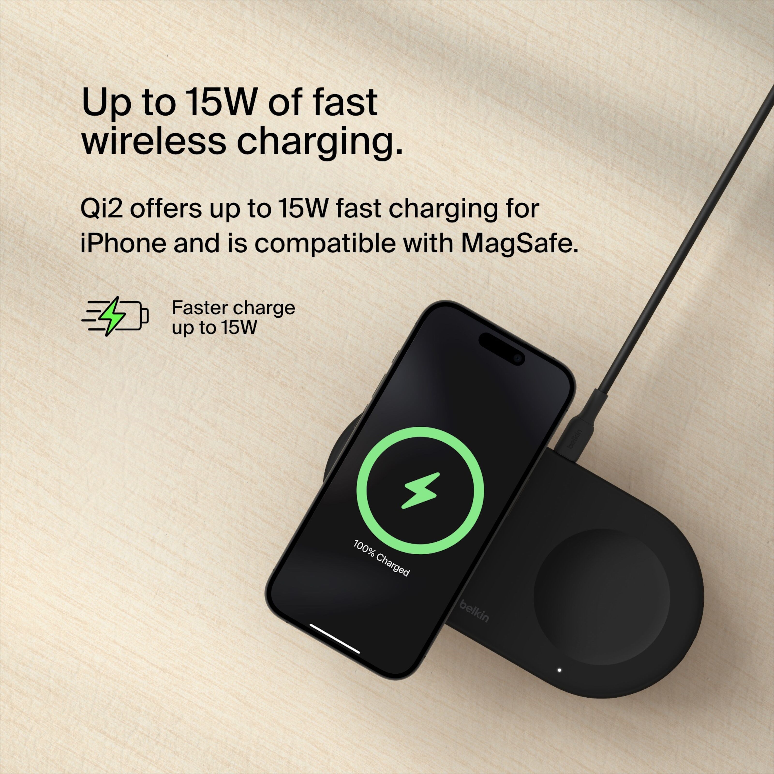 Belkin BoostCharge Pro 2-i-1 med Qi2 15 W Svart