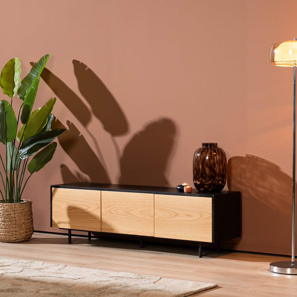 Bronx71 Tv-meubel Thomas zwart|blank eiken 150 cm