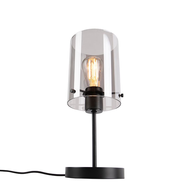 Design tafellamp zwart met smoke glas op standaard - Dome