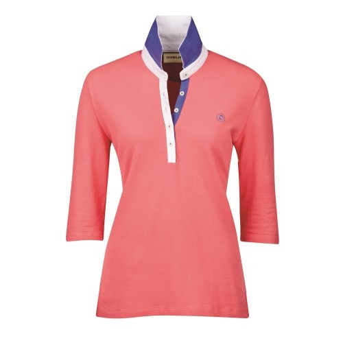 Camisa polo feminina Nora de manga 3/4 para montaria, cor Flamingo