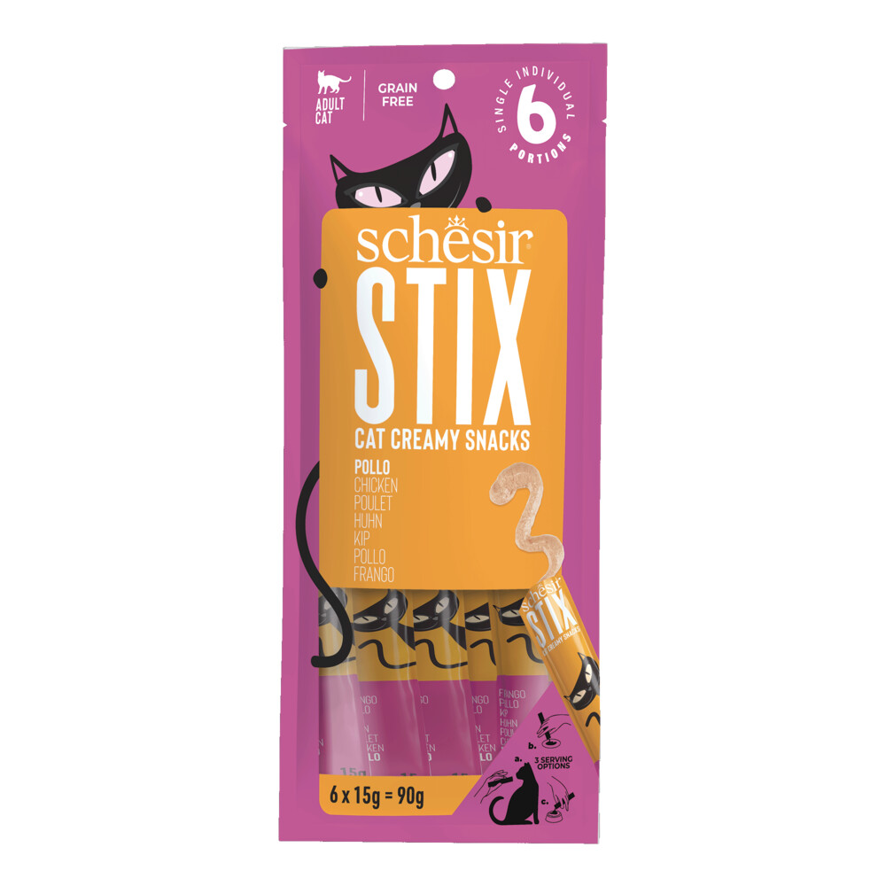 12x Schesir Kattensnack Stix Kip6 x 15 gr