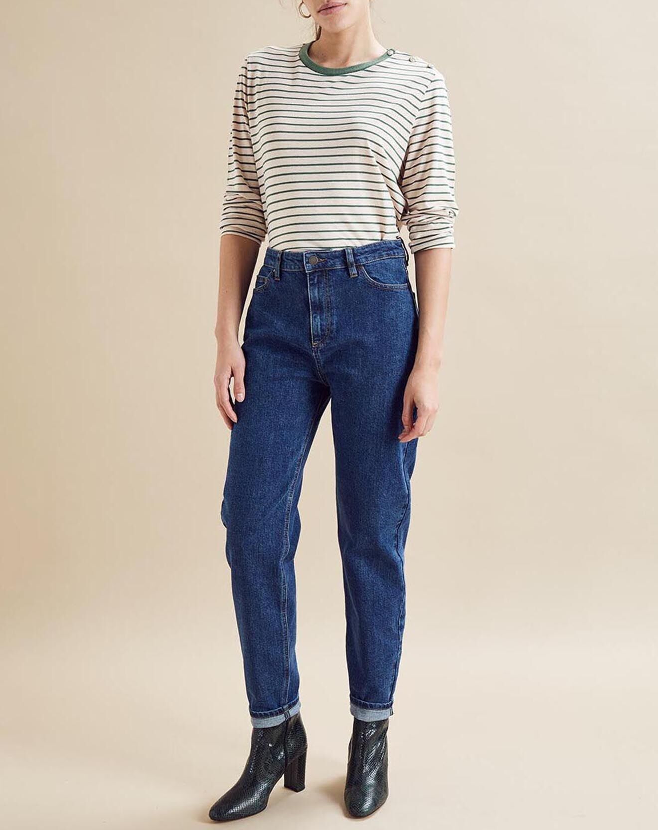 Chloé Stora T-Shirt en Lin mélangé Théodore rayé nude/vert