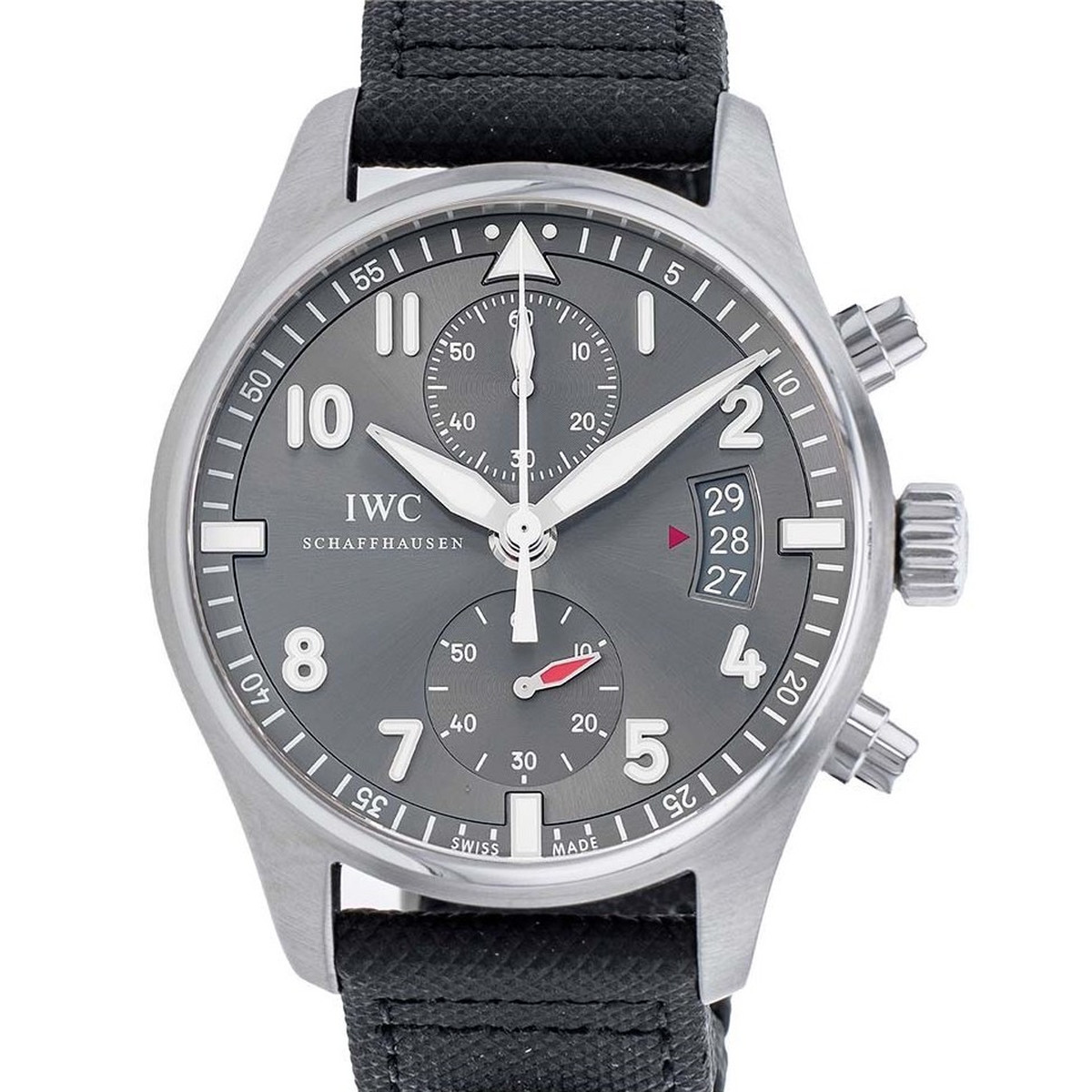 Montre d'occasion IWC Spitfire homme automatique acier bracelet textile noir