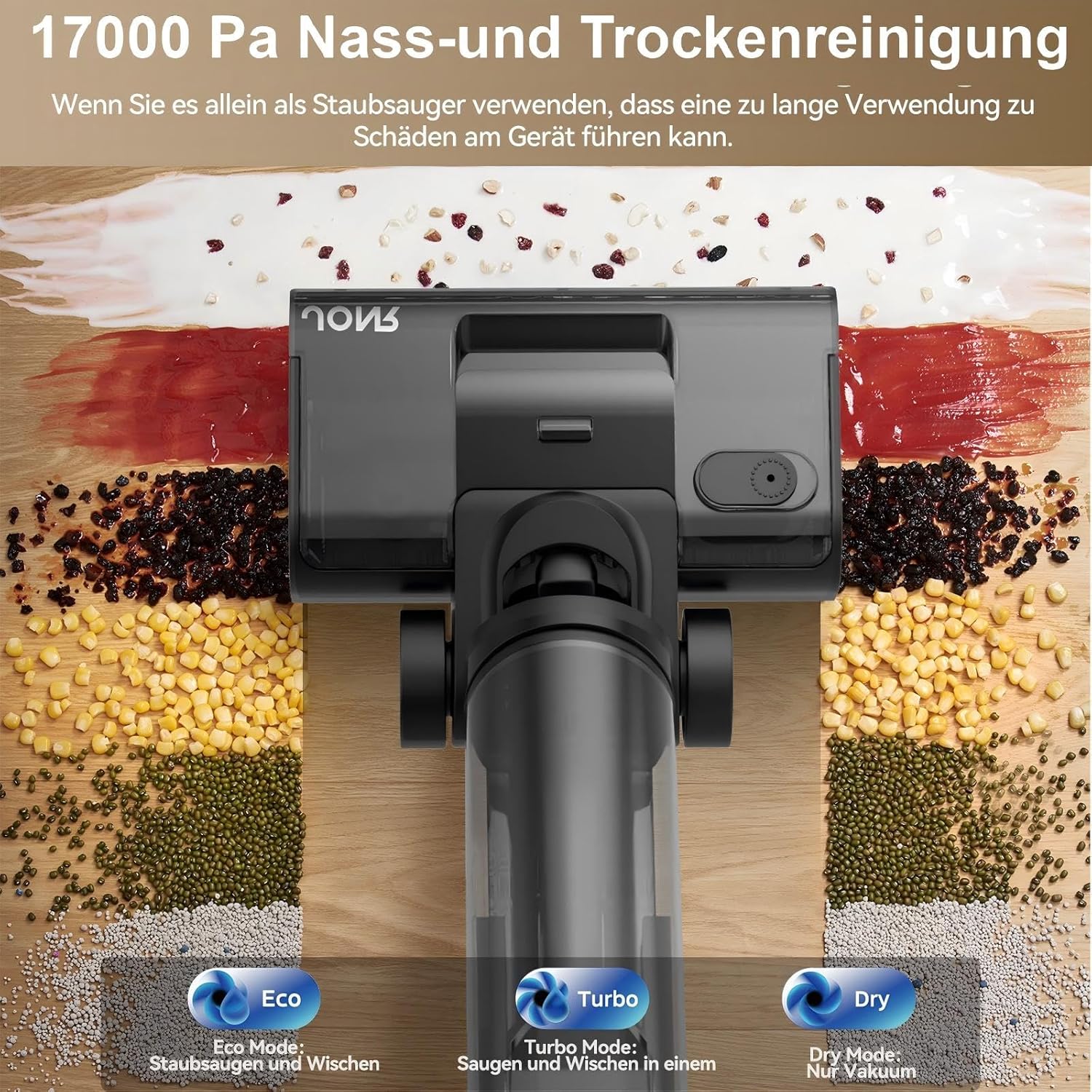 JONR 17000 Pa ED 12 Pro Max Nass Trockensauger (ED 12 Upgrade-Version), LCD-Display, 180°-Flachdesign, 40 Min Laufzeit, 70 °C Selbstreinigung, 5 Min FlashDry sowie Reinigung unter tief stehenden Böden