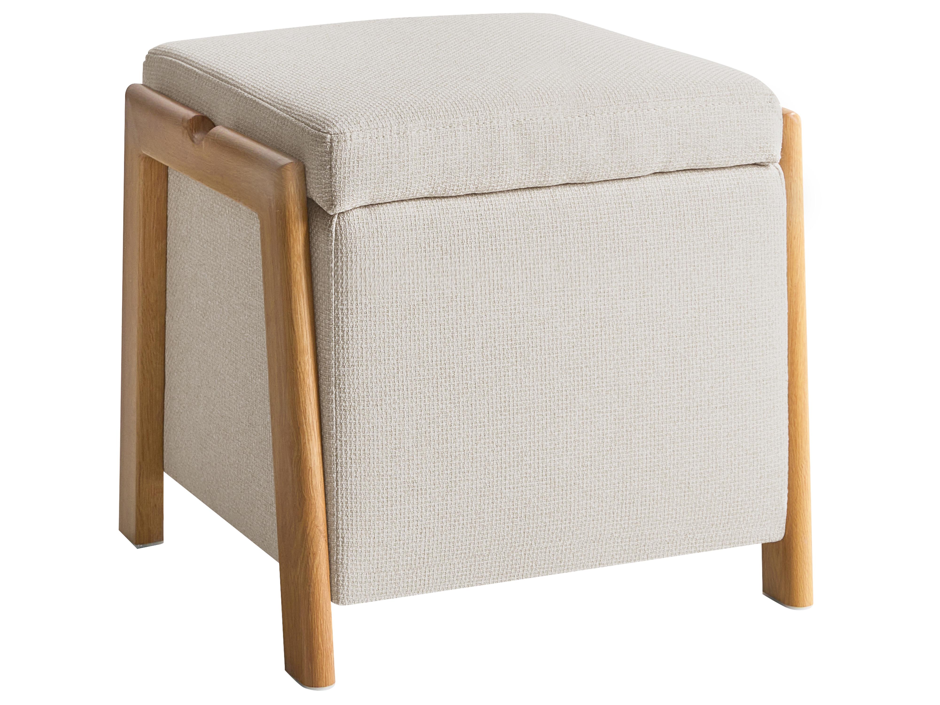 Poef met opbergruimte EDLAND Stof 45 cm 43 cm Lichtbeige