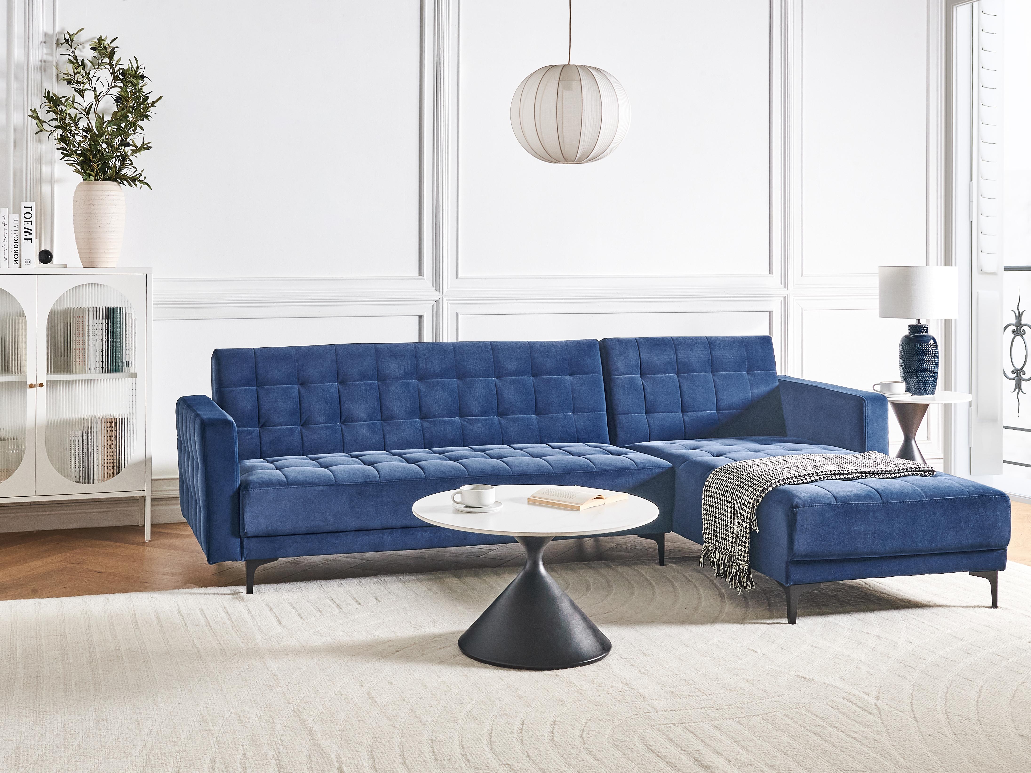 Modulaire hoekslaapbank 4-zits ABERDEEN Fluweel Blauw linkszijdig