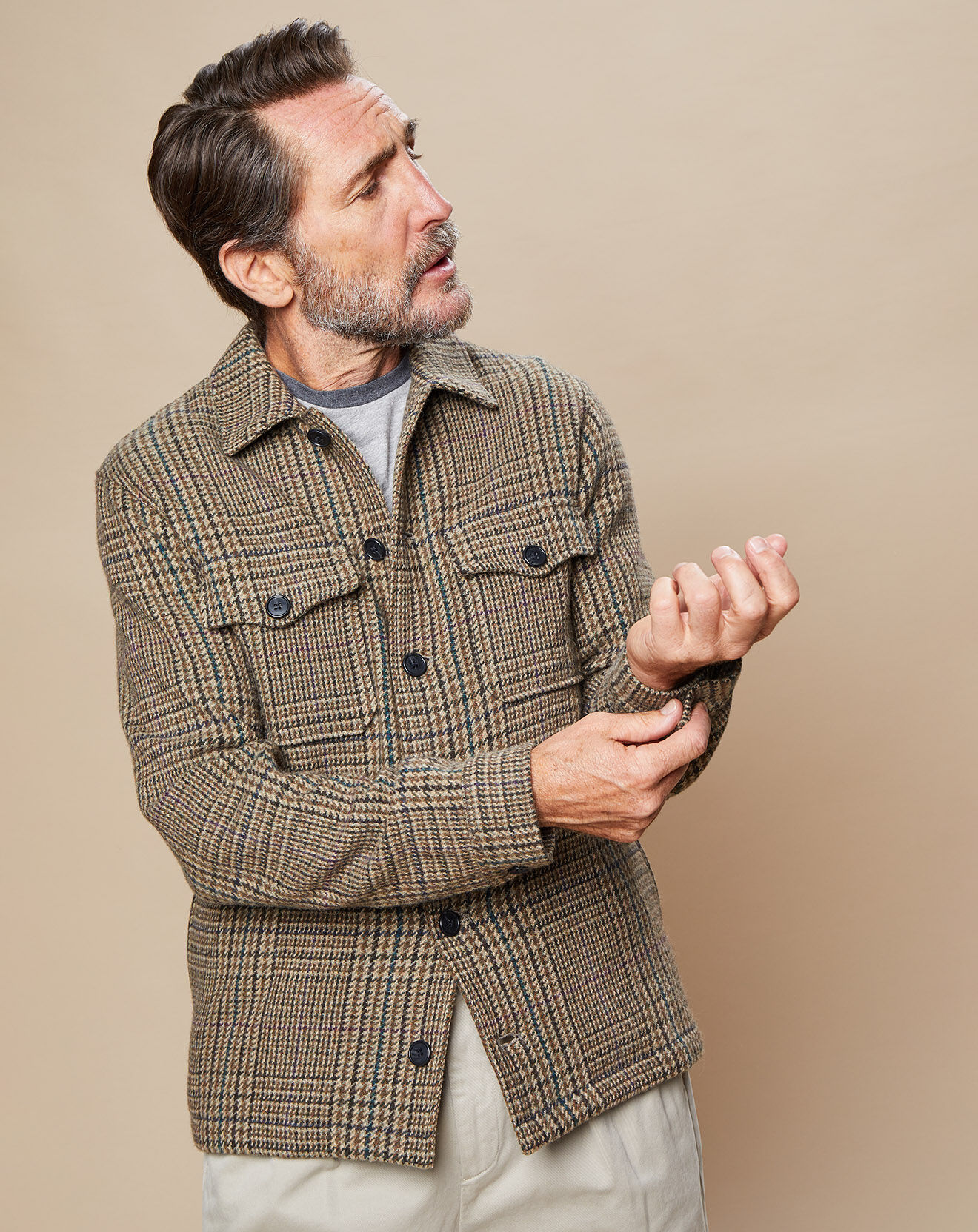 Hartford Blouson en Laine mélangée Dayton piedd-de-poule kaki/charcoal/noix