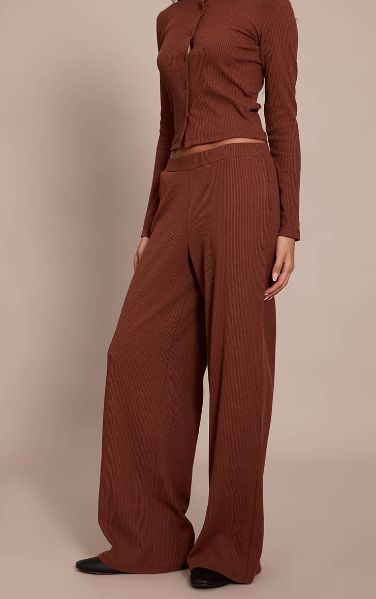 Chocolat Pantalon Droit Taille Basse À Cordon De Serrage Côtelé