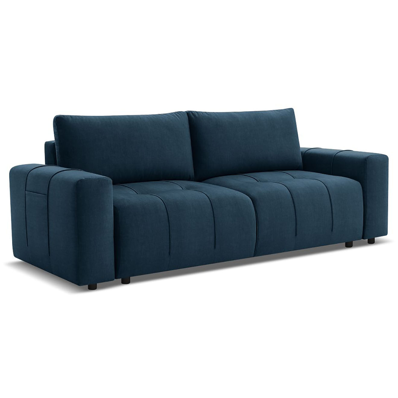 Bobochic Canapé droit convertible en Velours 3 places Arsène avec coffre bleu - 248x105x90 cm