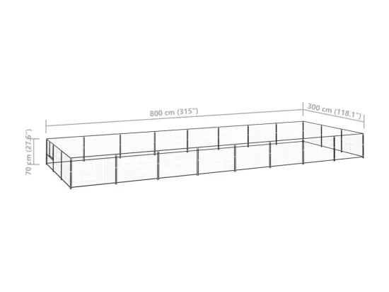 Chenil extérieur cage enclos noire 800 x 300 x 70 cm 02_0000511