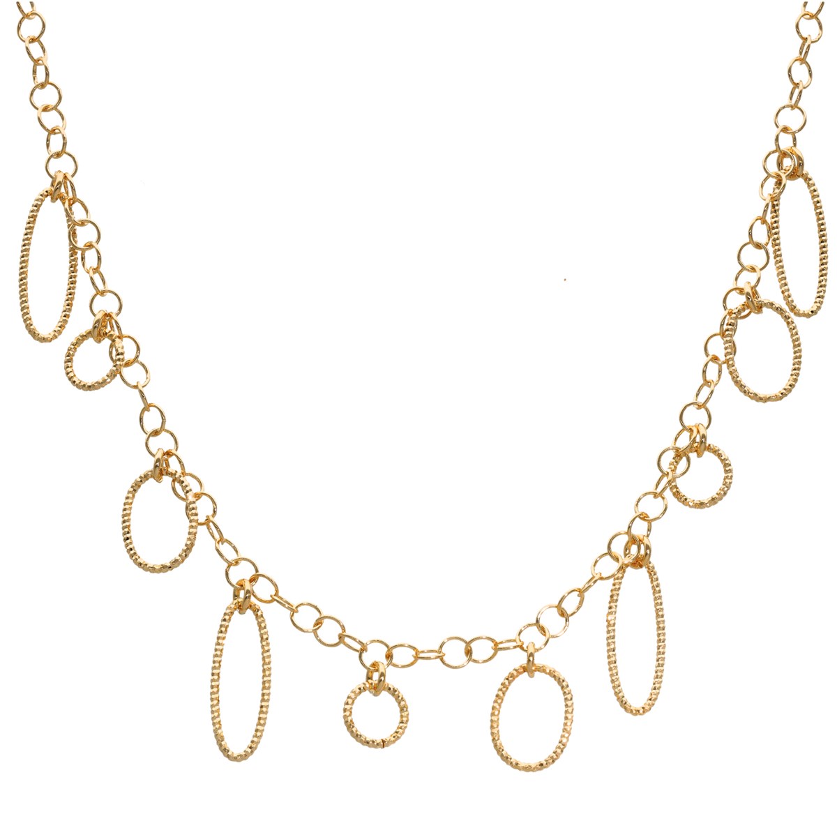 Collier Argent Doré Petits Cercles Et Ovales Diamantés