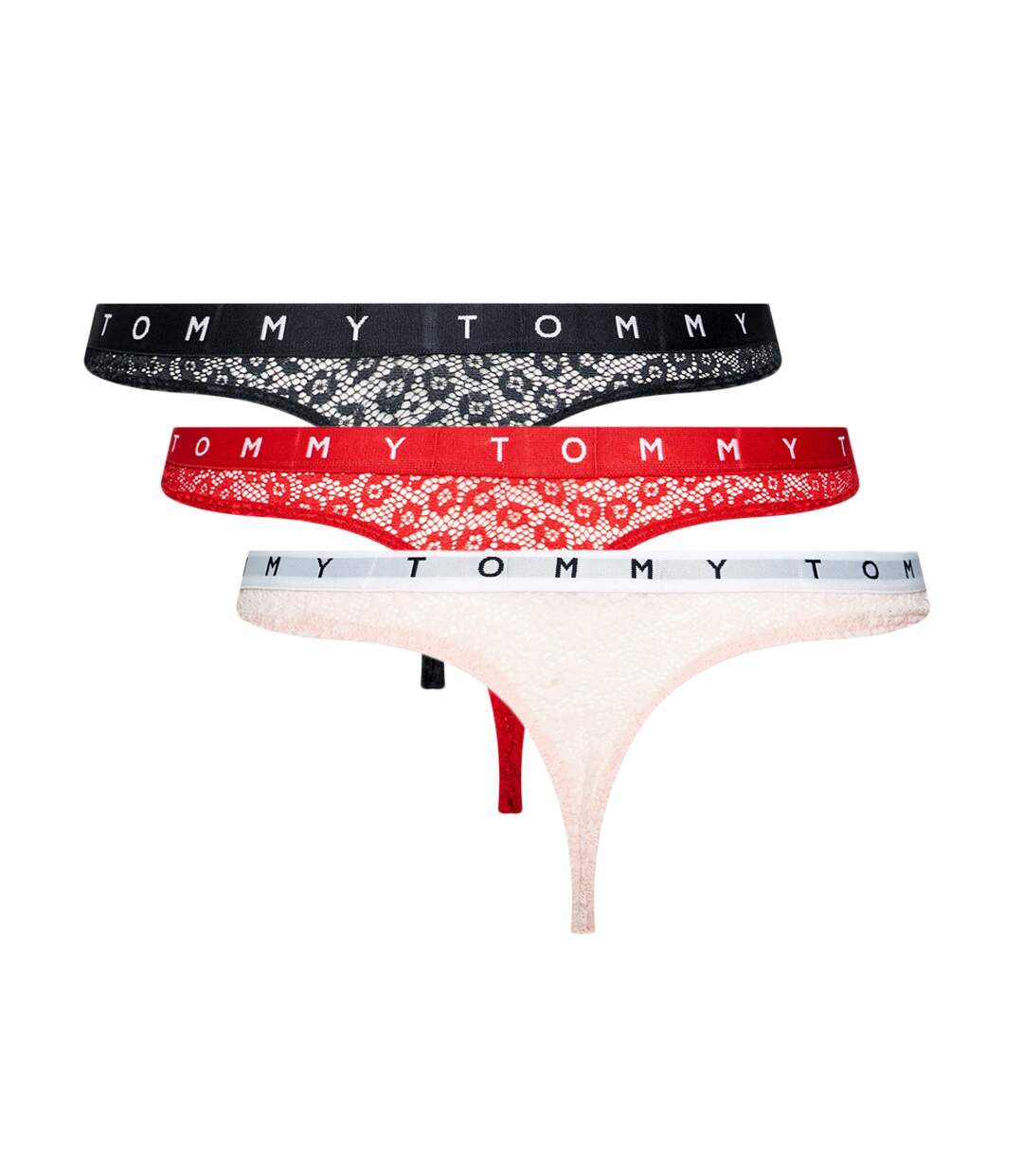 X3 Strings Rouge/Rose/Marine Femme Tommy Hilfiger Thong