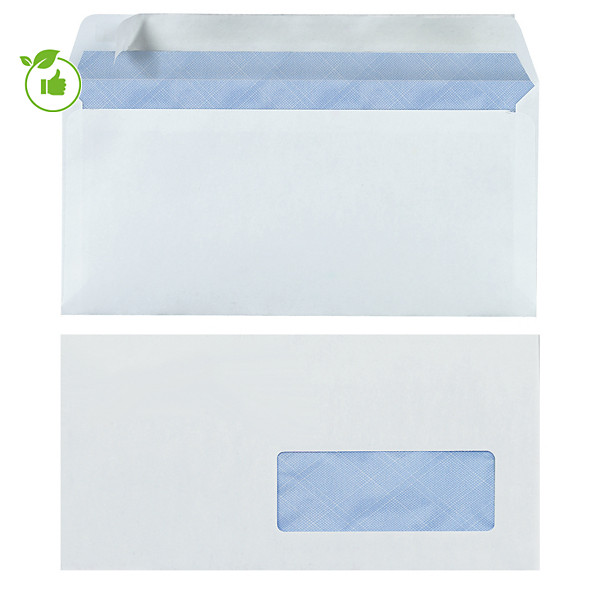 Enveloppes blanches Raja, bande autoadhésive, 110 x 220 mm, lot de 500