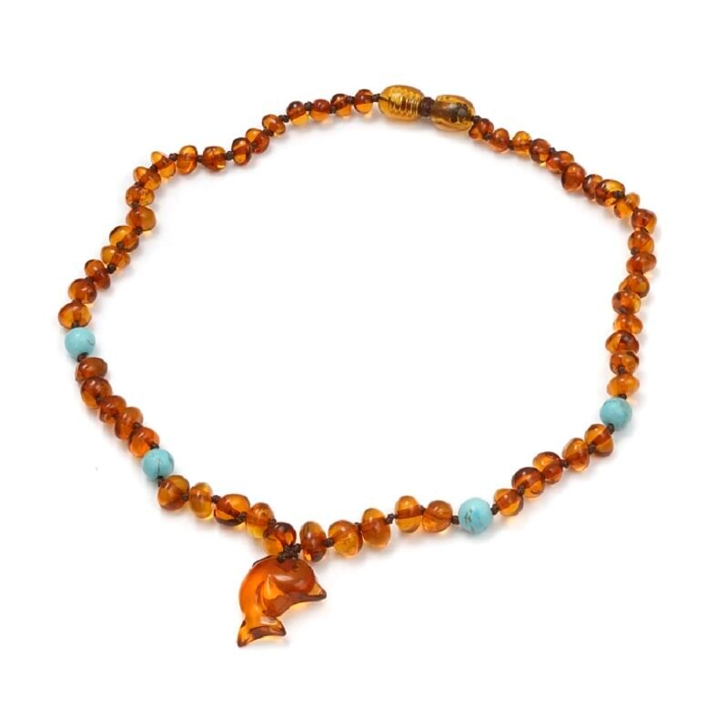 Collier dauphin ambre et turquoise