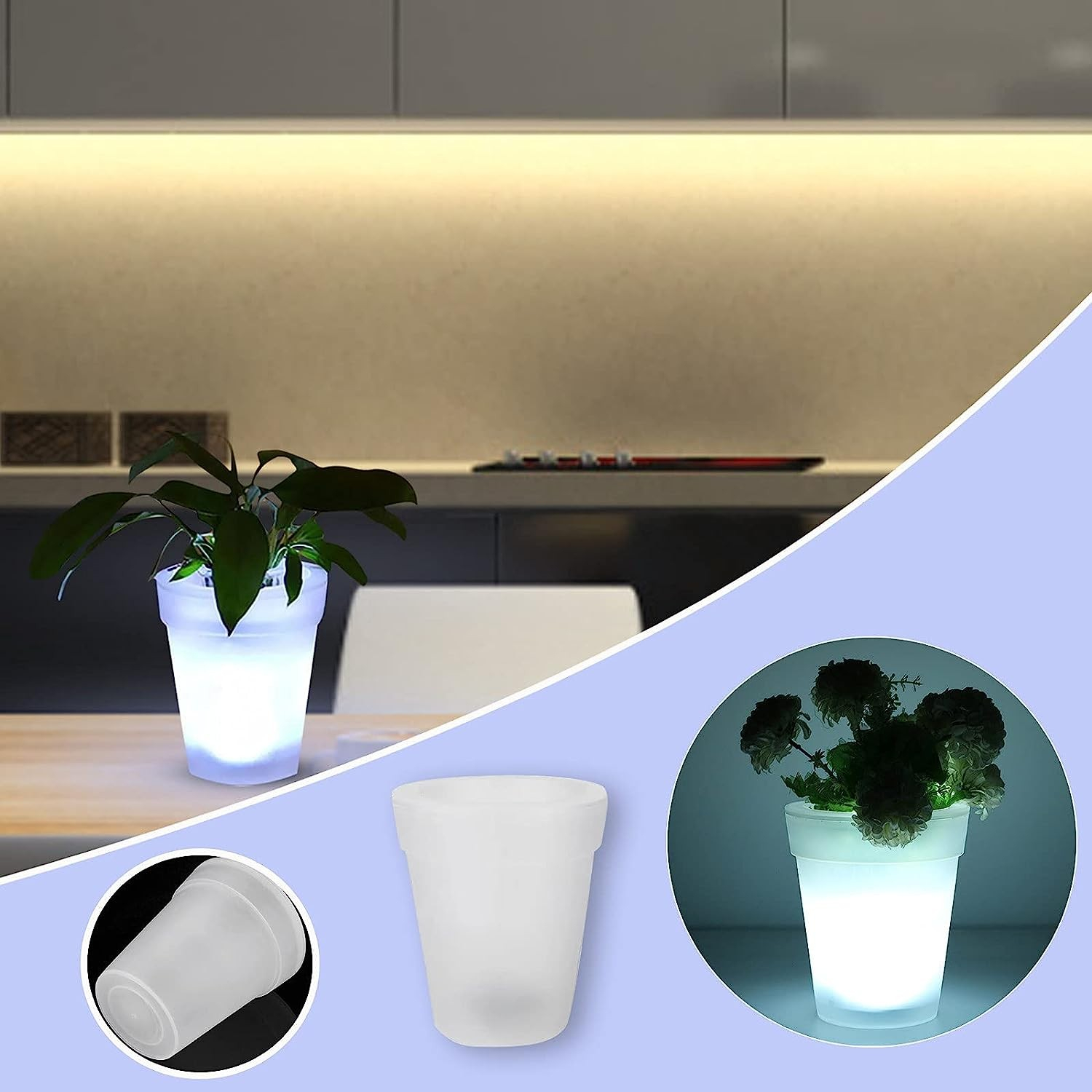 (Ø16.5cm) Mini LED Blumentopf Beleuchteter Deko Pflanzen Kübel (Indoor/Outdoor) - Kaltweiss