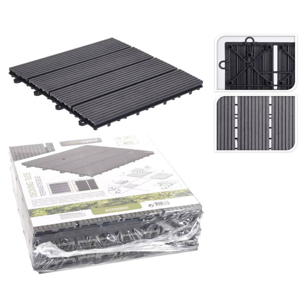 Ensemble de carreaux de terrasse 6 pcs gris foncé