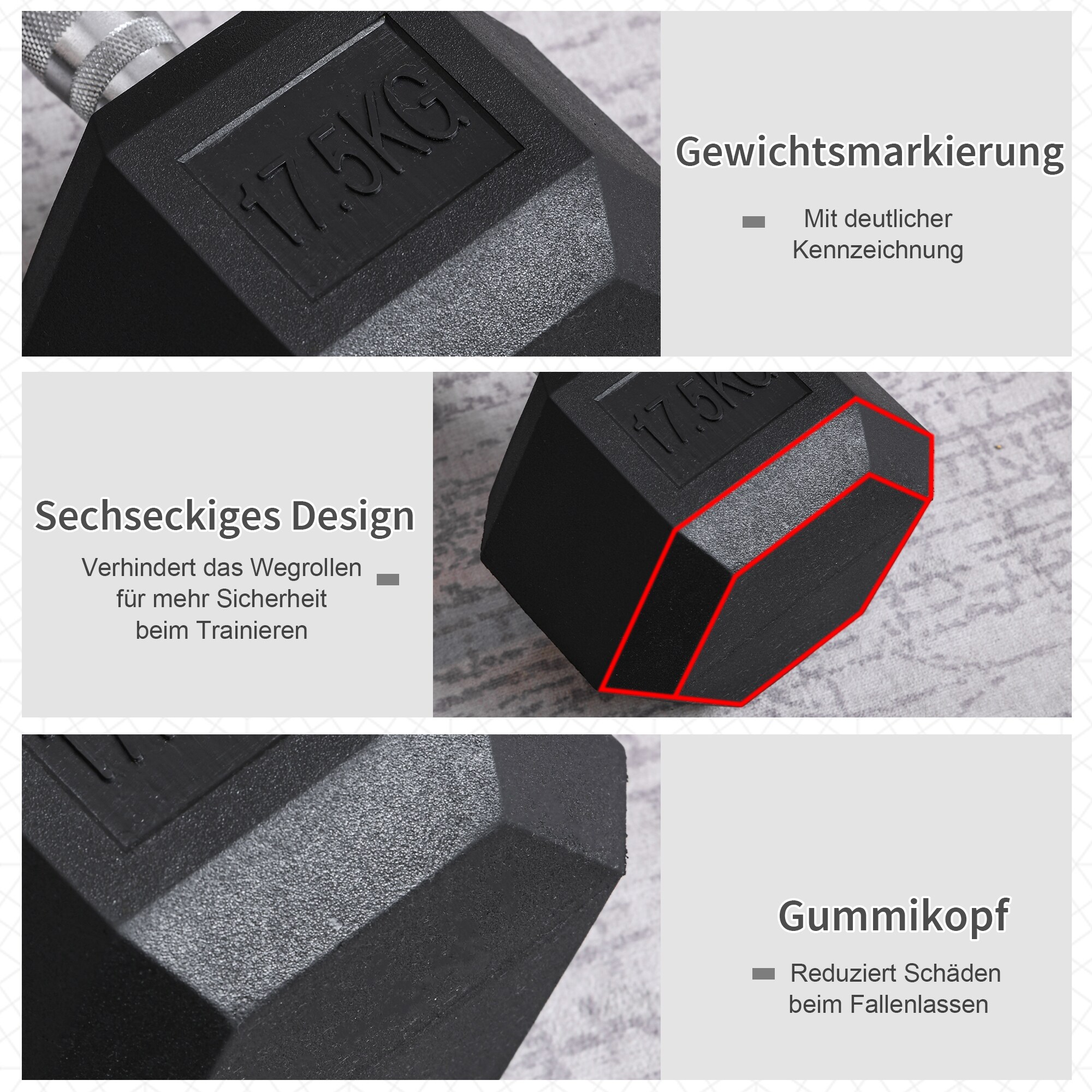 HOMCOM Kurzhantel mit Metallrahmen und 17,5 kg schwarz 16,2cm x 16,2cm x 34,6cm