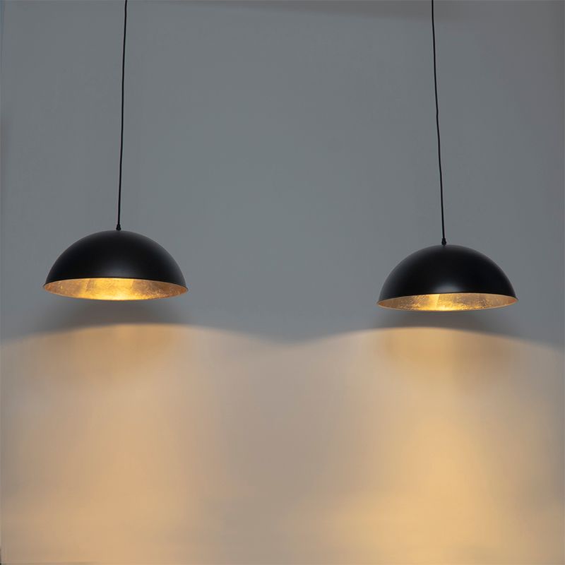 Industriële hanglamp zwart met goud 2-lichts - Magnax