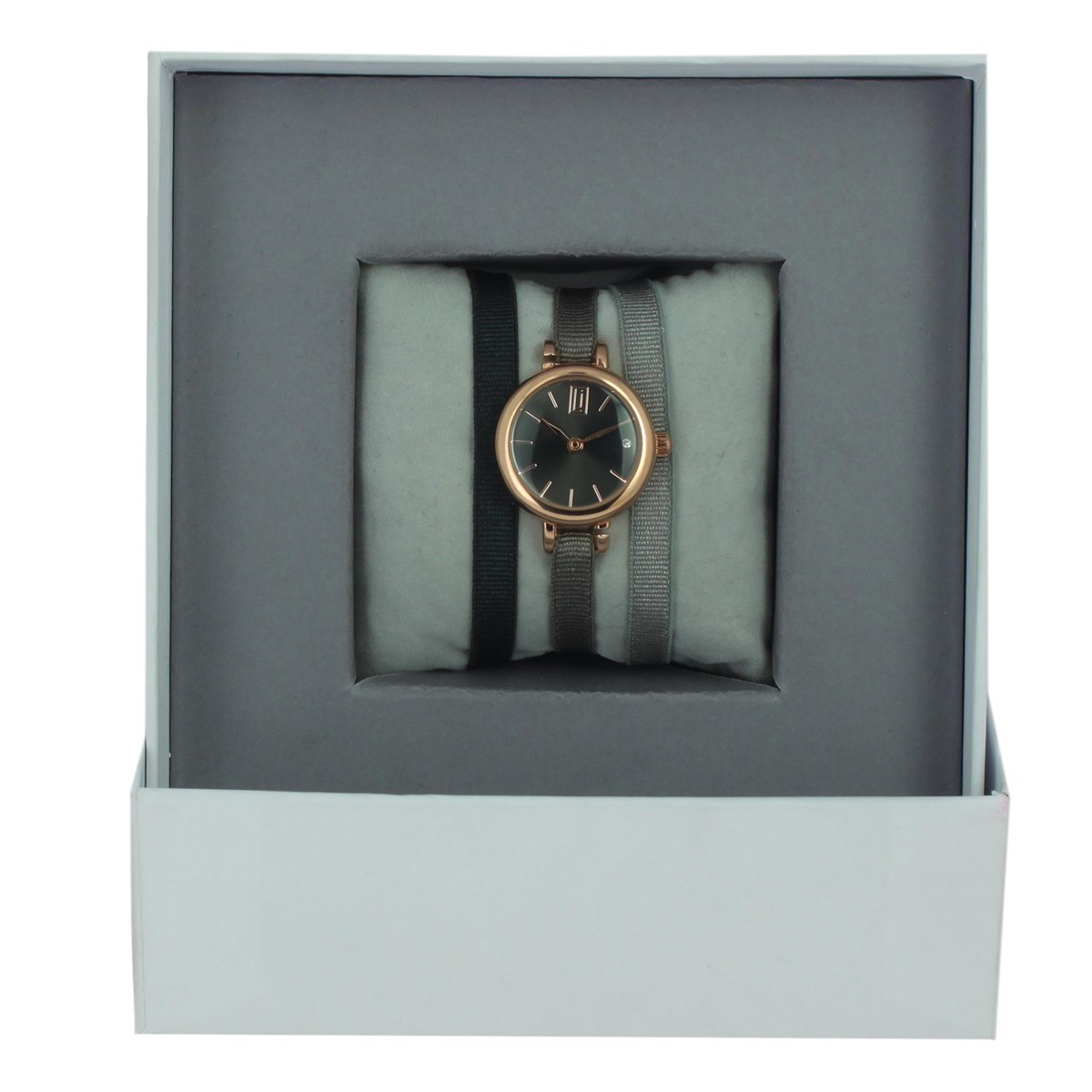 Coffret montre ruban Les Interchangeableskaki/beige/gris