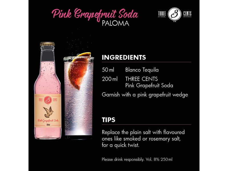 Three Cents Soft-Drinks Pink Grapefruit Soda 6 x 0.2 l Erfrischungsgetränk mit Geschmack nach Pink Grapefruit