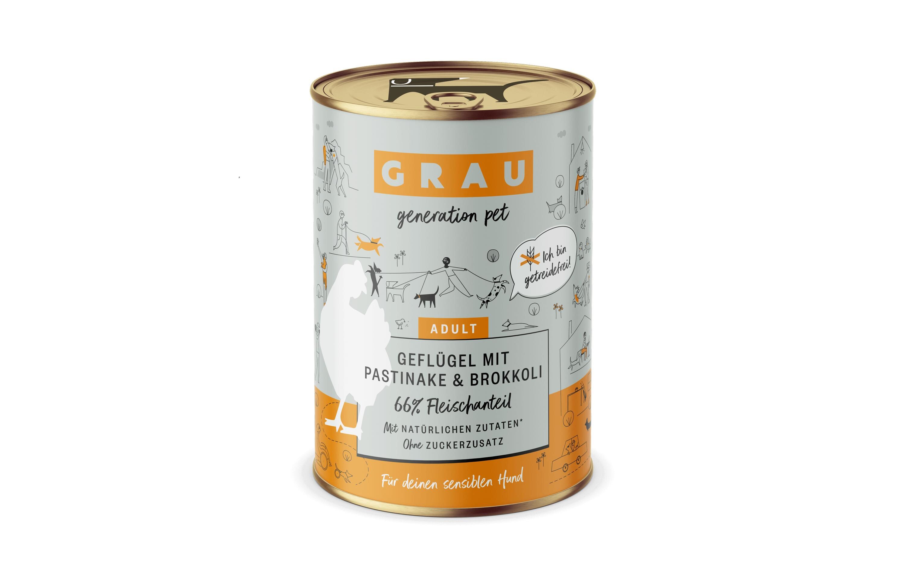 Nassfutter Geflügel, Pastinake, Brokkoli 400 gAlleinfuttermittel für ausgewachsene Hunde