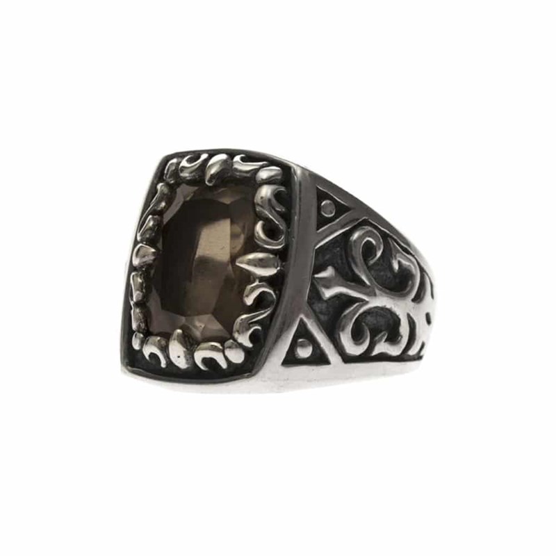 Chevalière Homme Argent Quartz Fumé L'esprit Du Roi