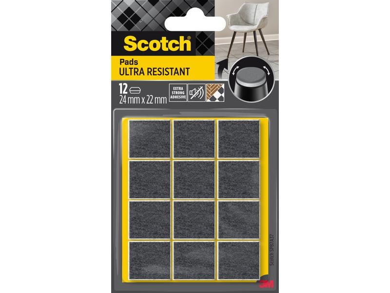 3M Filzgleiter Ultra Resistant, 24 mm x 22 mm, Grau, 12er P Extrembeständige Filzpads