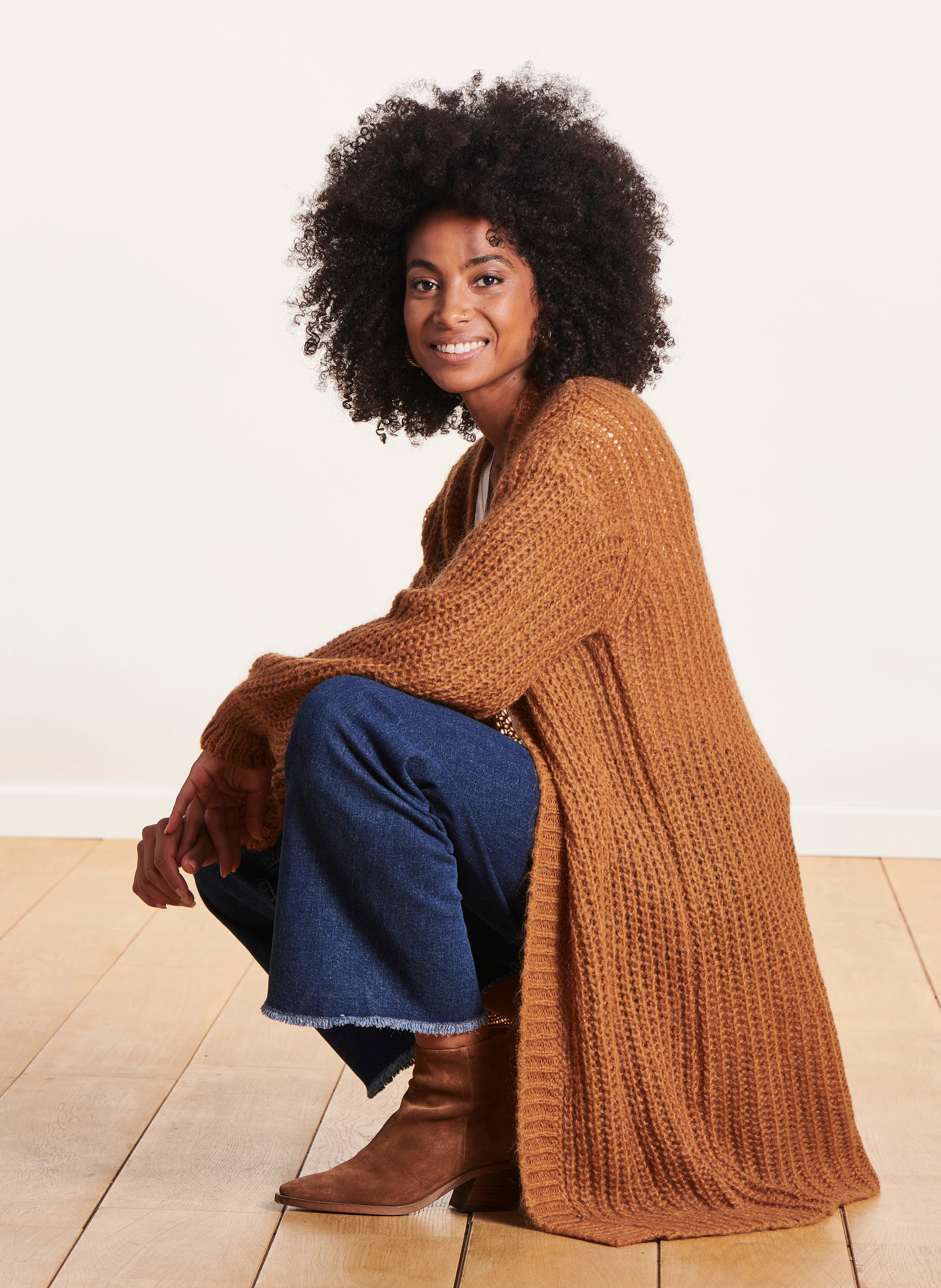 Gilet long en maille| Marron
