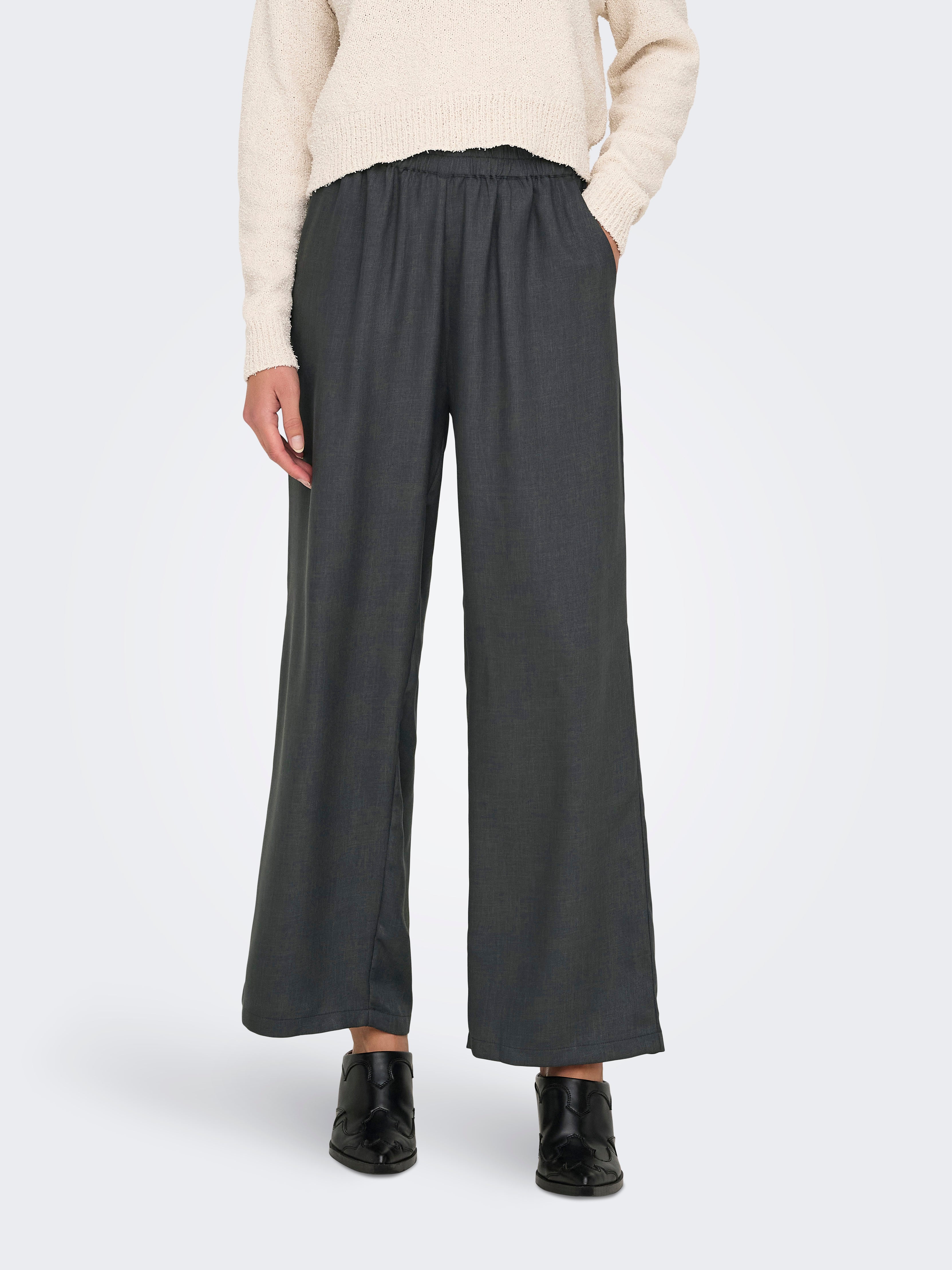 ONLLULU Normal geschnitten Hose mit weitem Beinschnitt Dark Grey Melange