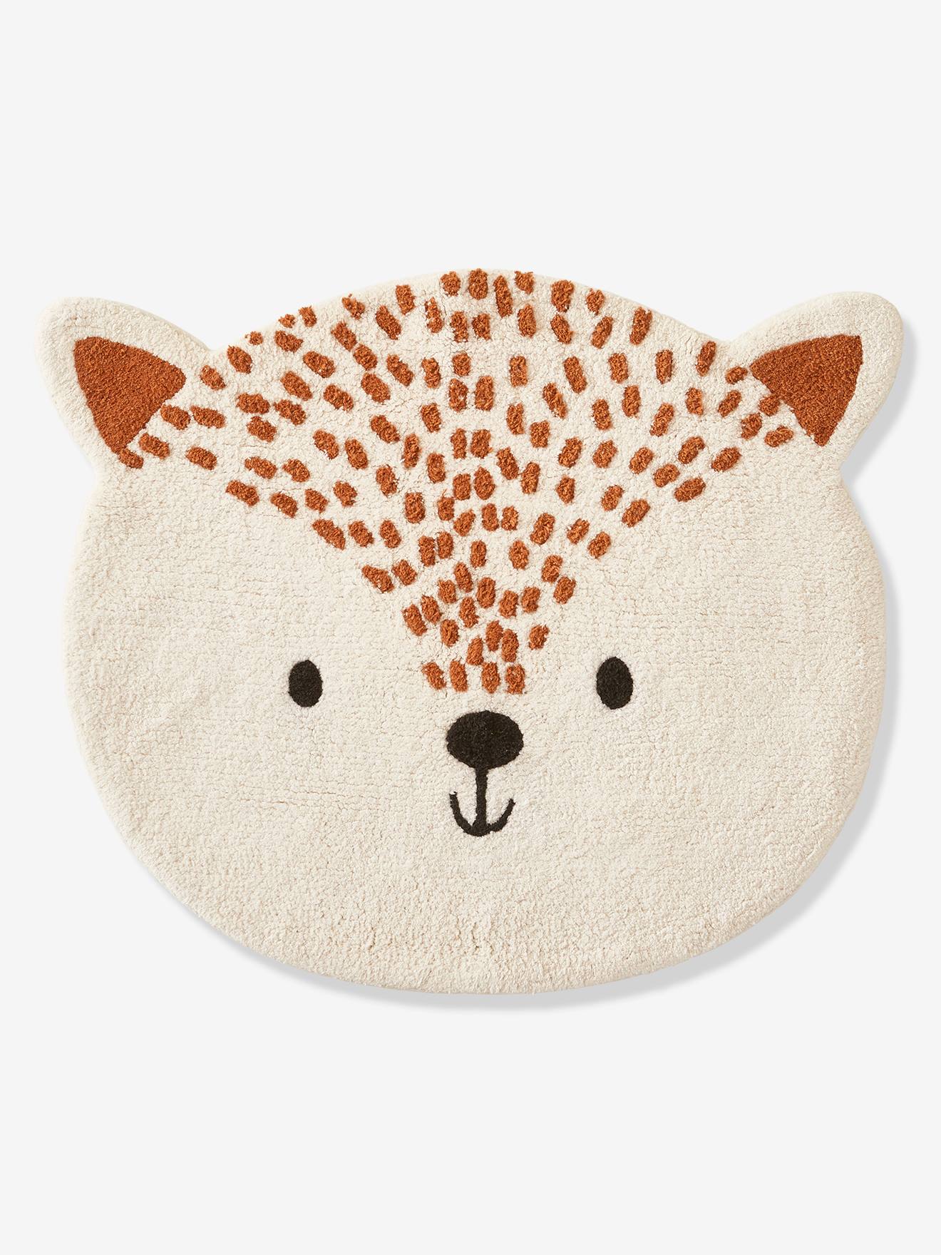 Tapete de banho liso em pelúcia bege claro, modelo Fawn, com estampas.