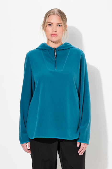Fleece-Troyer, kurz, Oversized, Kapuze, Langarm, recycelt