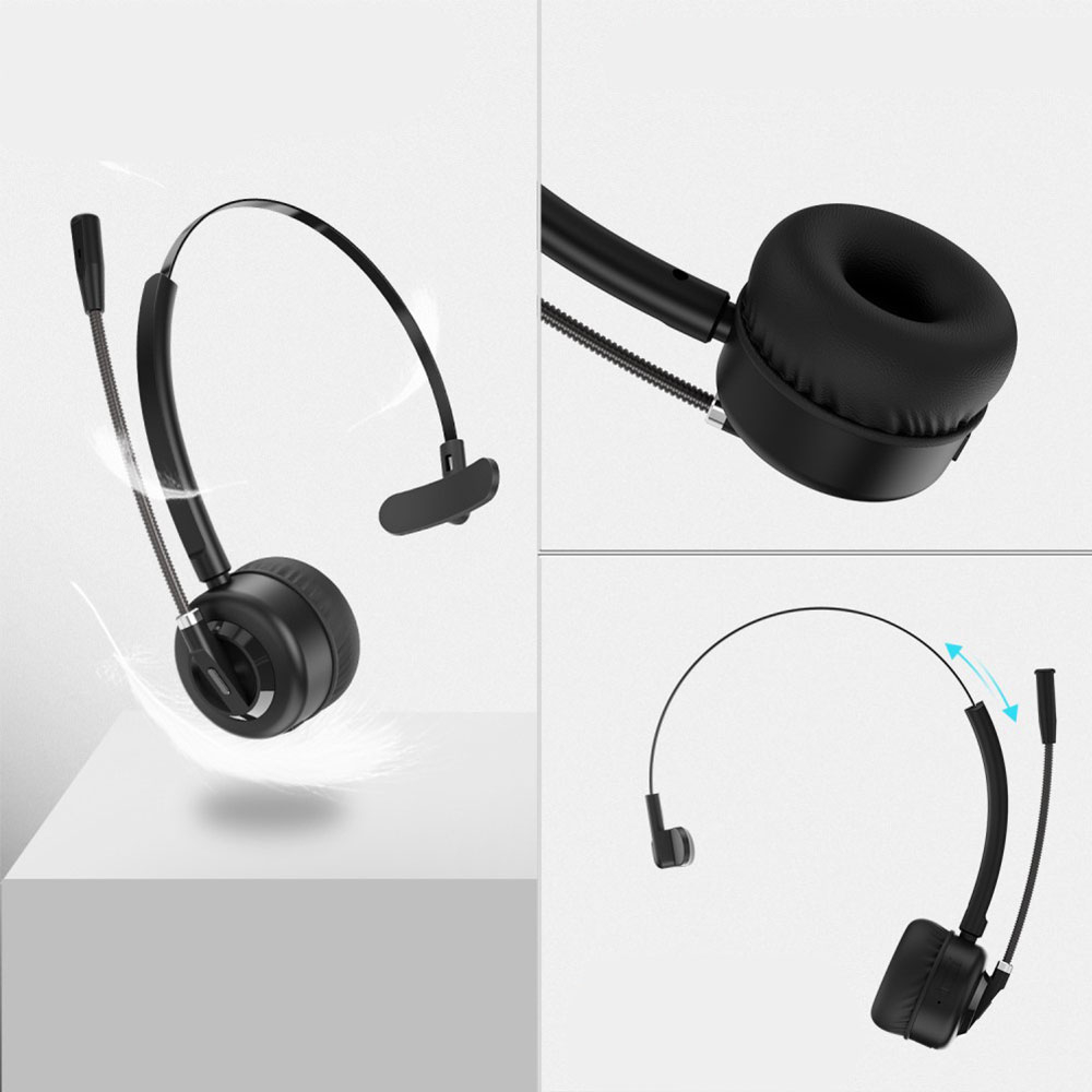 Bluetooth 5.0 Wireless Single On-Ear Kopfhörer Noice Cancelling Headset mit Dokingstation - Schwarz