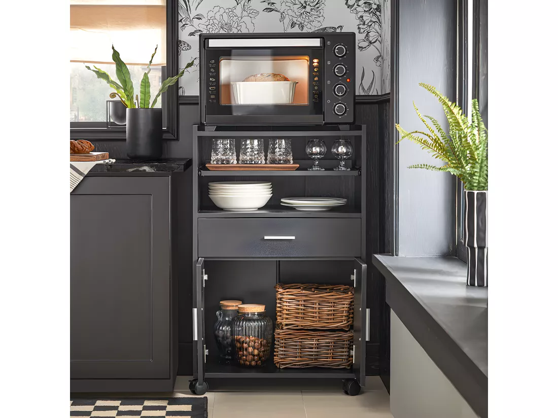SoBuy Buffet Armoire Micro-Onde à roulettes Desserte Meuble de Rangement, Noir, 59x40x92 cm, FSB09-SCH