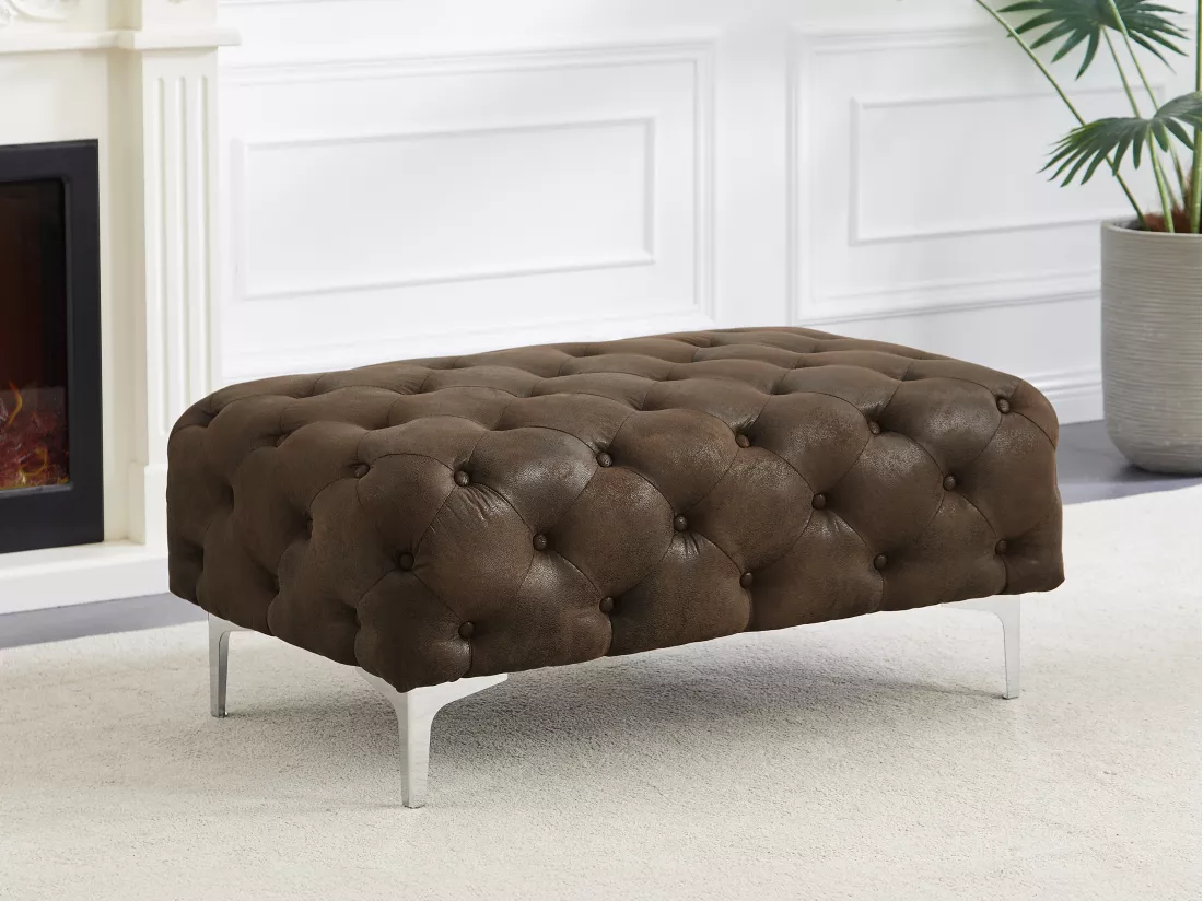 Pouf chesterfield en microfibre aspect cuir vieilli EDWINA