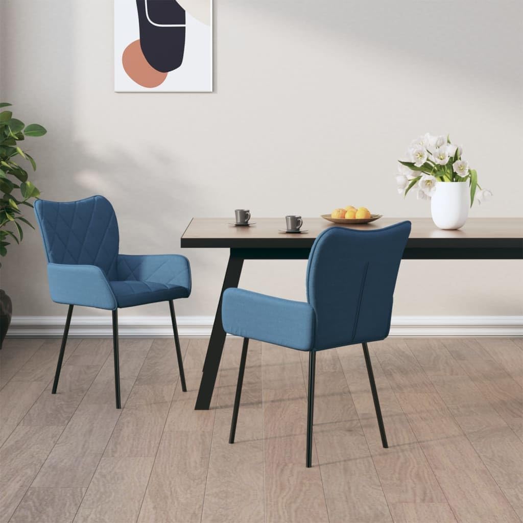 Esszimmerstühle 2er Set Blau Stoff Armlehne 55x58x82 cm Metall Sperrholz Bequeme Polsterung Moderne Esstischstühle für Küche Esszimmer und Essbereich