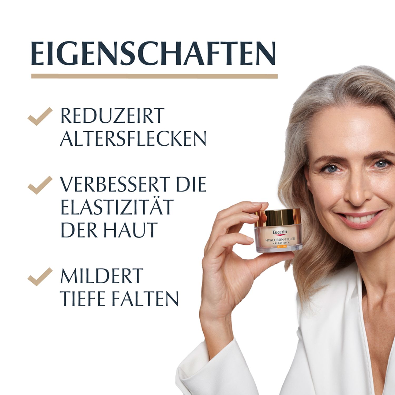 Eucerin® HYALURON-FILLER + ELASTICITY Tagespflege LSF 30 – Gesichtscreme zur Minderung tiefer Falten – Anti-Aging Creme gegen Altersflecken