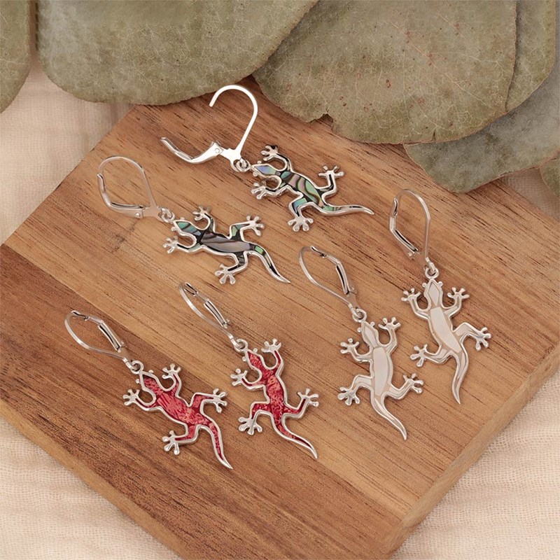 Boucles d'Oreille Lézard en Nacre Blanche & Argent 925 - Aden Boutique