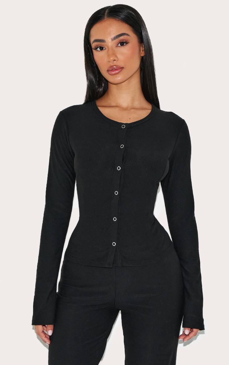 Noir Haut Long Petite À Manches Longues Avec Pressions En Tissu Doux