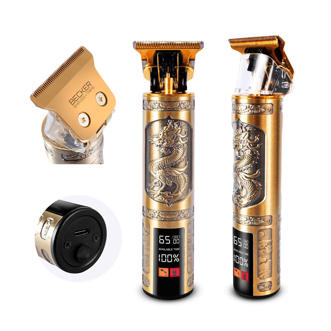 Becker Shaves & Trims Tondeuse sans fil avec écran led dragon  noir/doré