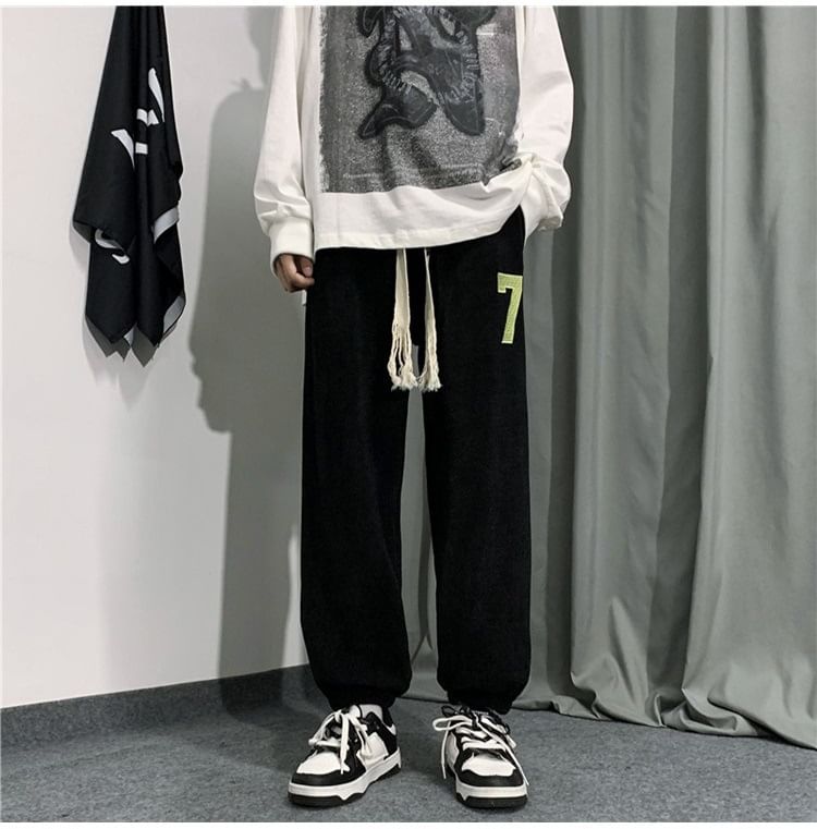 Sinlarity - Mid Rise Number geborduurde cropped harembroek