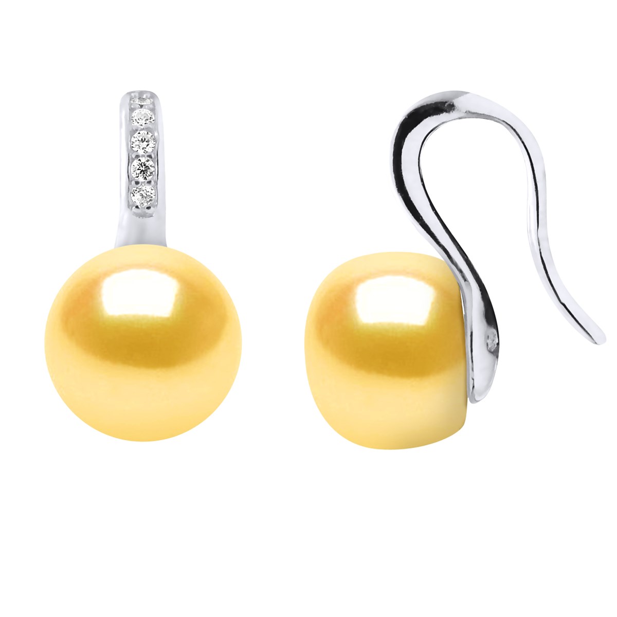 Crochets d'Oreilles Perles d'Eau Douce Boutons 9-10 mm Dorées Joaillerie Argent 925
