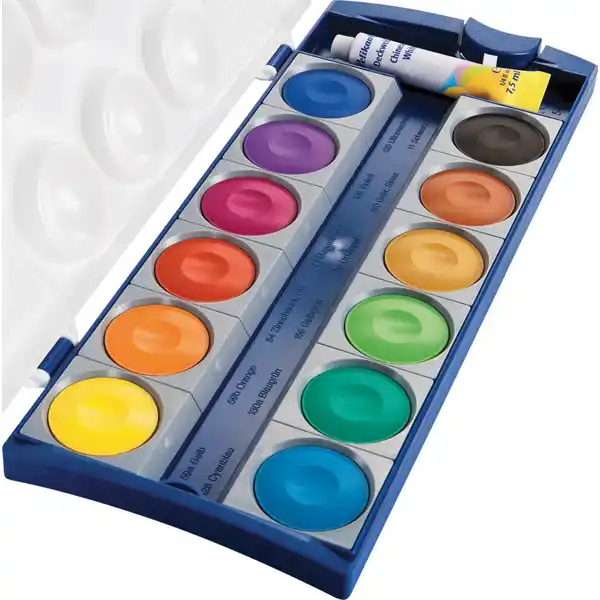 Deckfarbkasten K12 mit 12 Farben und 1 Tube Deckweiß