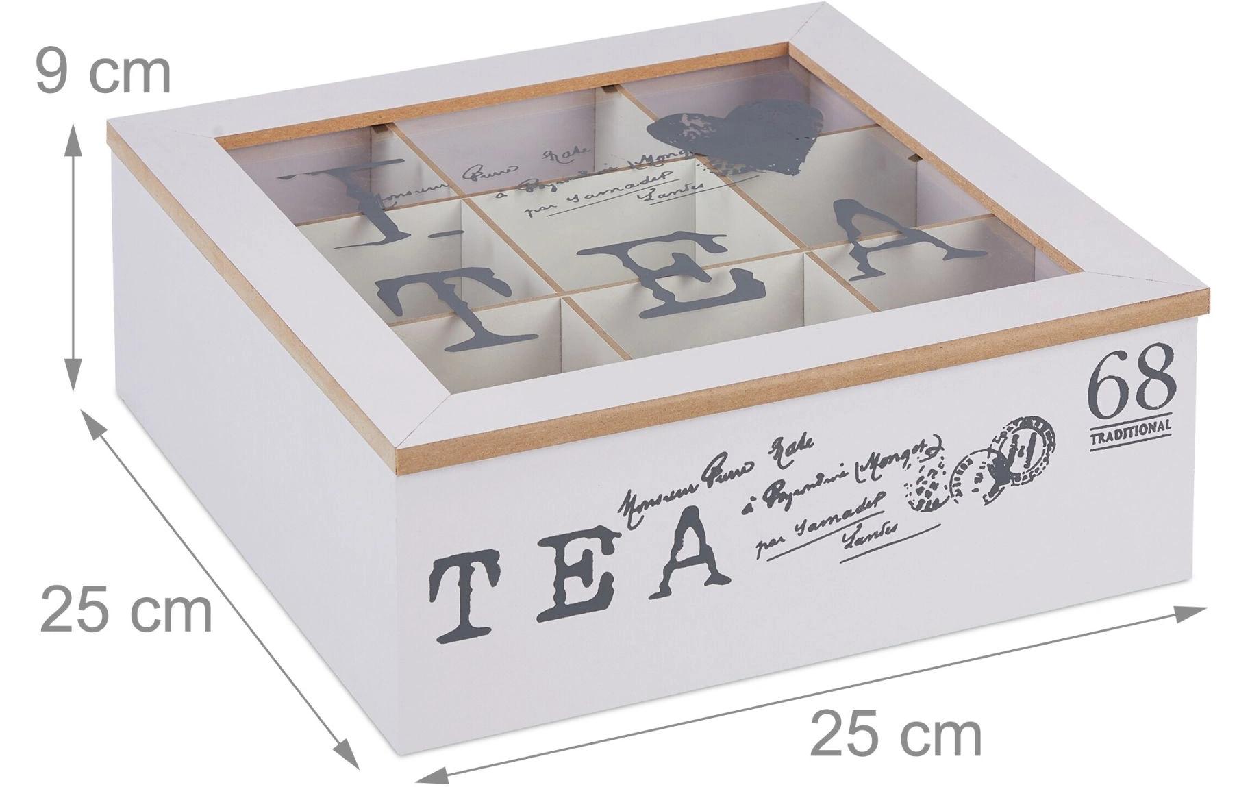Teebeutel-Box Grau/WeissWeisse Teebox mit 9 Fächern